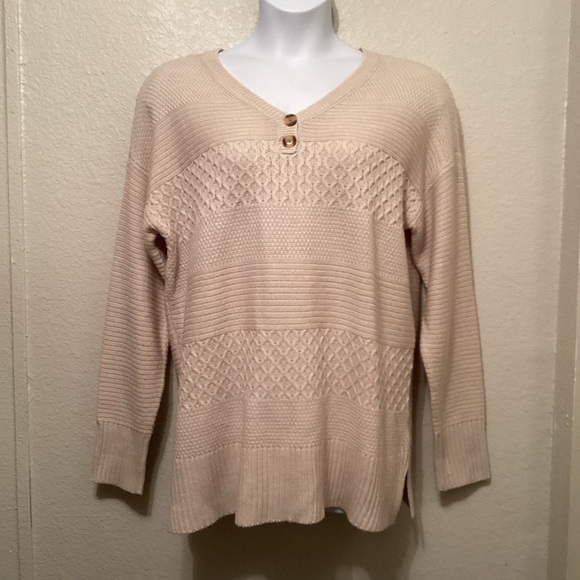 St. John's Bay Cream V-Neck Sweater with Textured Knit XXL - Picture 5 of 7